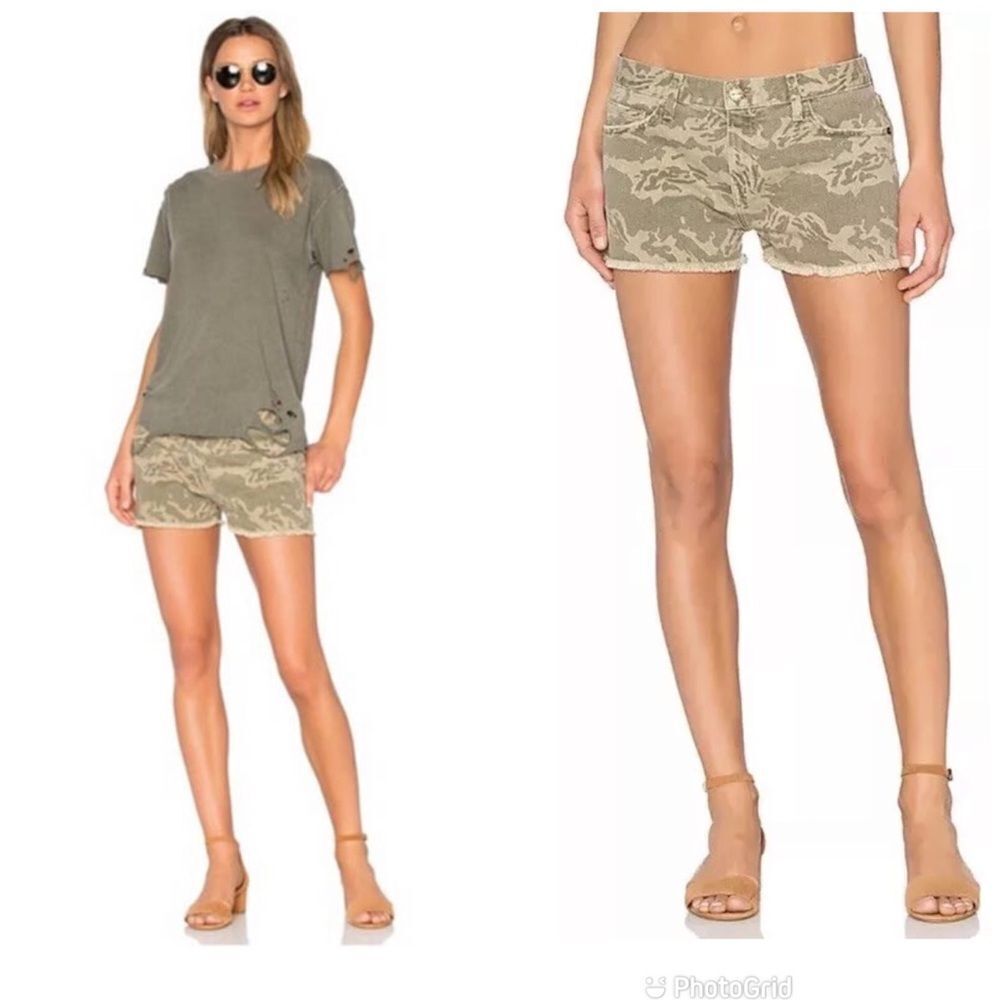 CURRENT/ELLIOTT The Boyfriend Short‎ Size 28 Green Camo Print Cutoffs Frayed